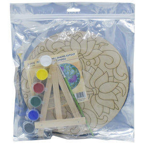 MDF Lotus Flower Cutout With Easel Brush Water Colors - 8 Inch