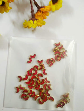 Coloured Pearl Kundan Stone (Flat Back Framed) - Cresent Shape Coral Red Color Stones