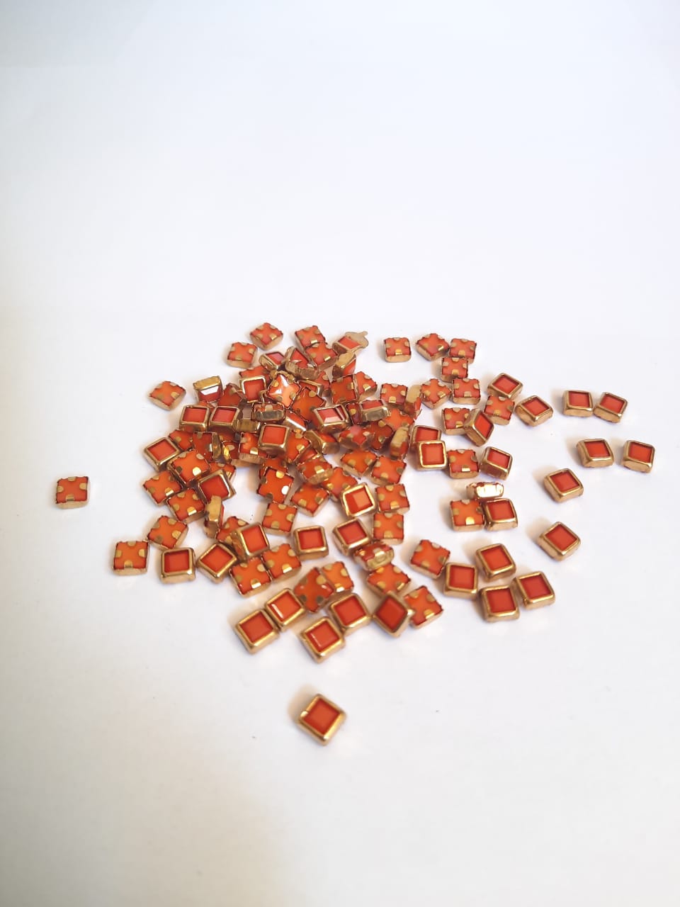 Colored Pearl Kundan Stone (Flat Back Framed) 5 mm SQUARE SHAPE ORANGE COLOUR