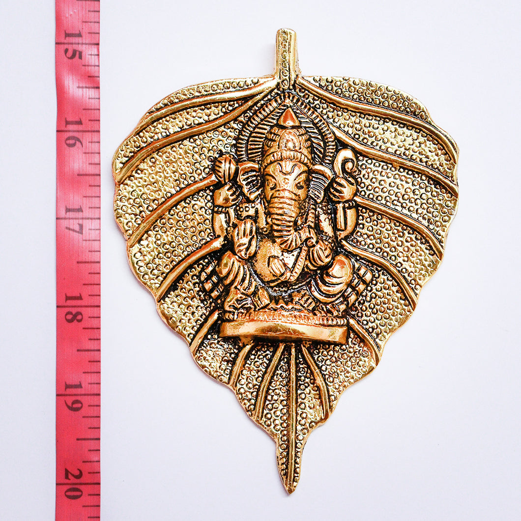 Gold Ganesh in a Leaf  - God Pendant