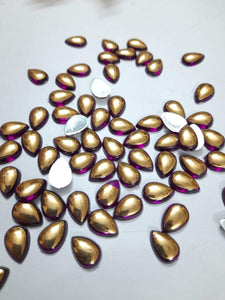 Double Color Kundan Stone Thilak Shape 10X7 - Purple & Gold Stones