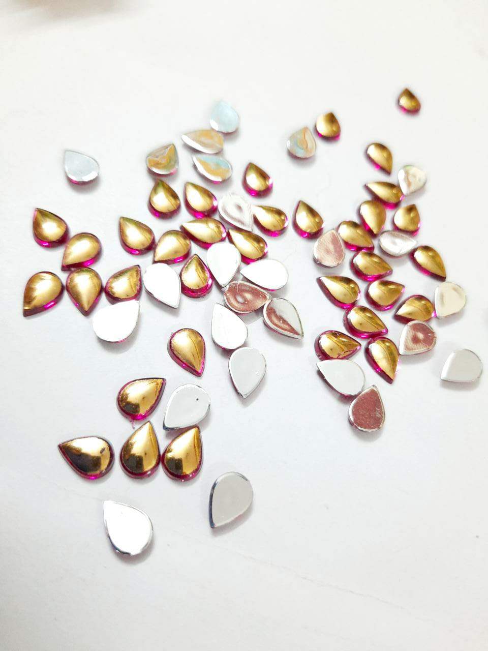 Double Color Kundan Stone Thilak Shape 8X5 - Purple & Gold Stones