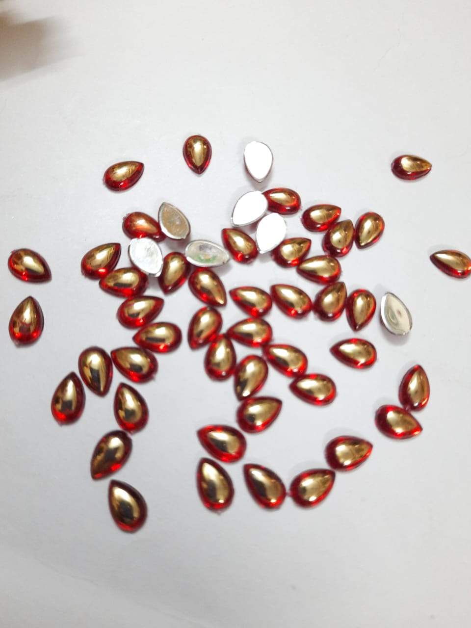 Double Color Kundan Stone Thilak Shape 8X5 - Red & Gold Stones