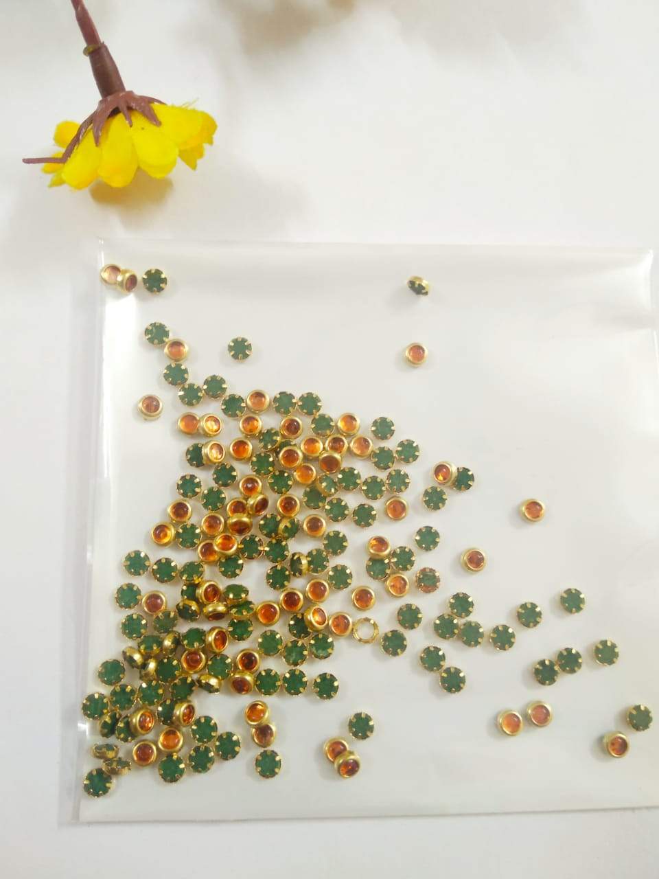 Coloured Flat Back Framed Kundan Color Stone 3 Mm Round - Orange Stones