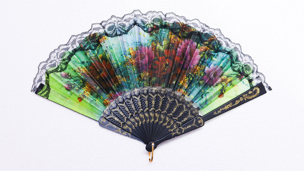 Colorful Flowers Printed Folding Hand Fan.
