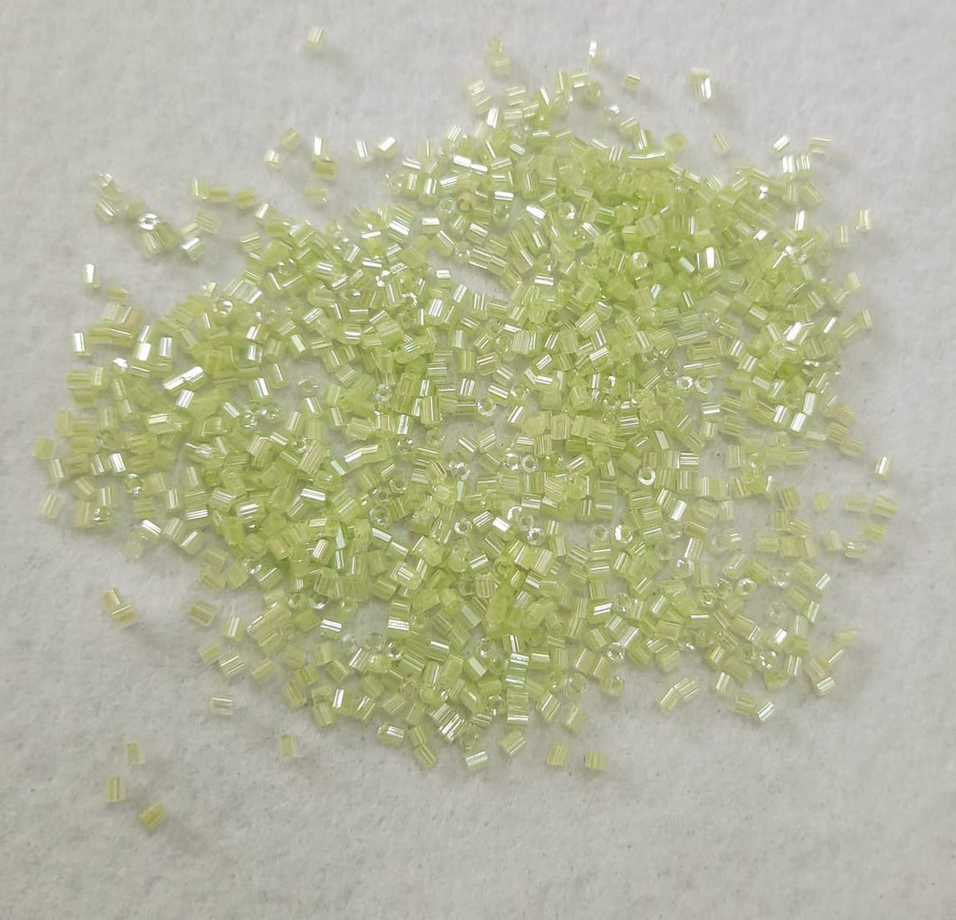 Sugar Bead Crystal Tube Beads small SIZE (Light Green shinnig)-20Grams