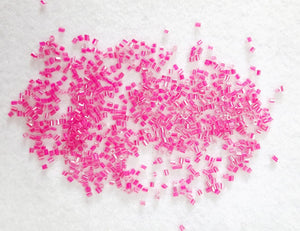 Sugar Bead Crystal Tube Beads small SIZE Dark pink color shinning)-20Grams