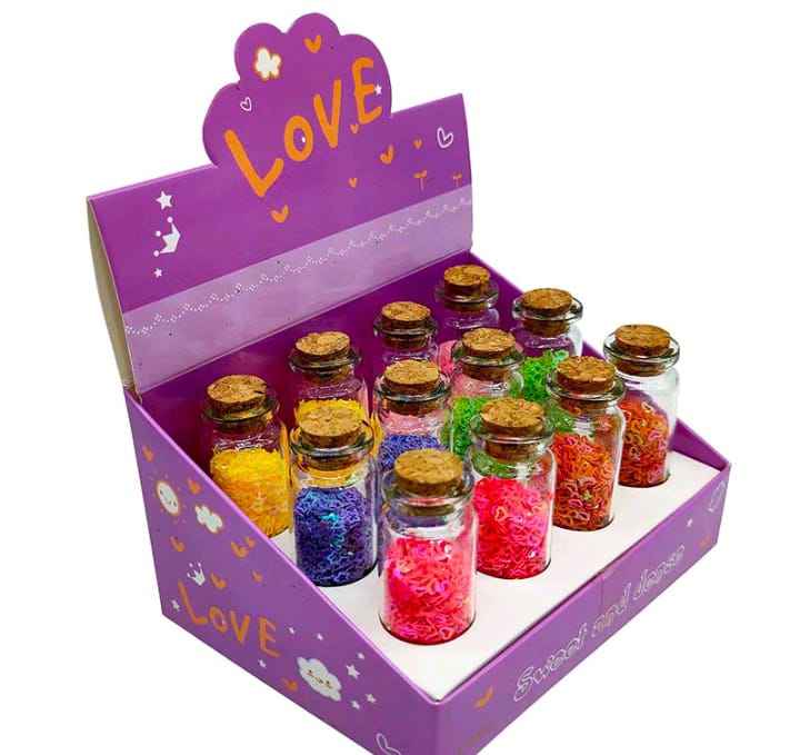 Glass Message Bottles with Colorful Shape Glitters 1 Piece Random