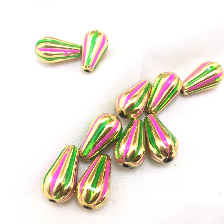 MEENAKARI BEADS /Rakhi Beads / Green With Pink