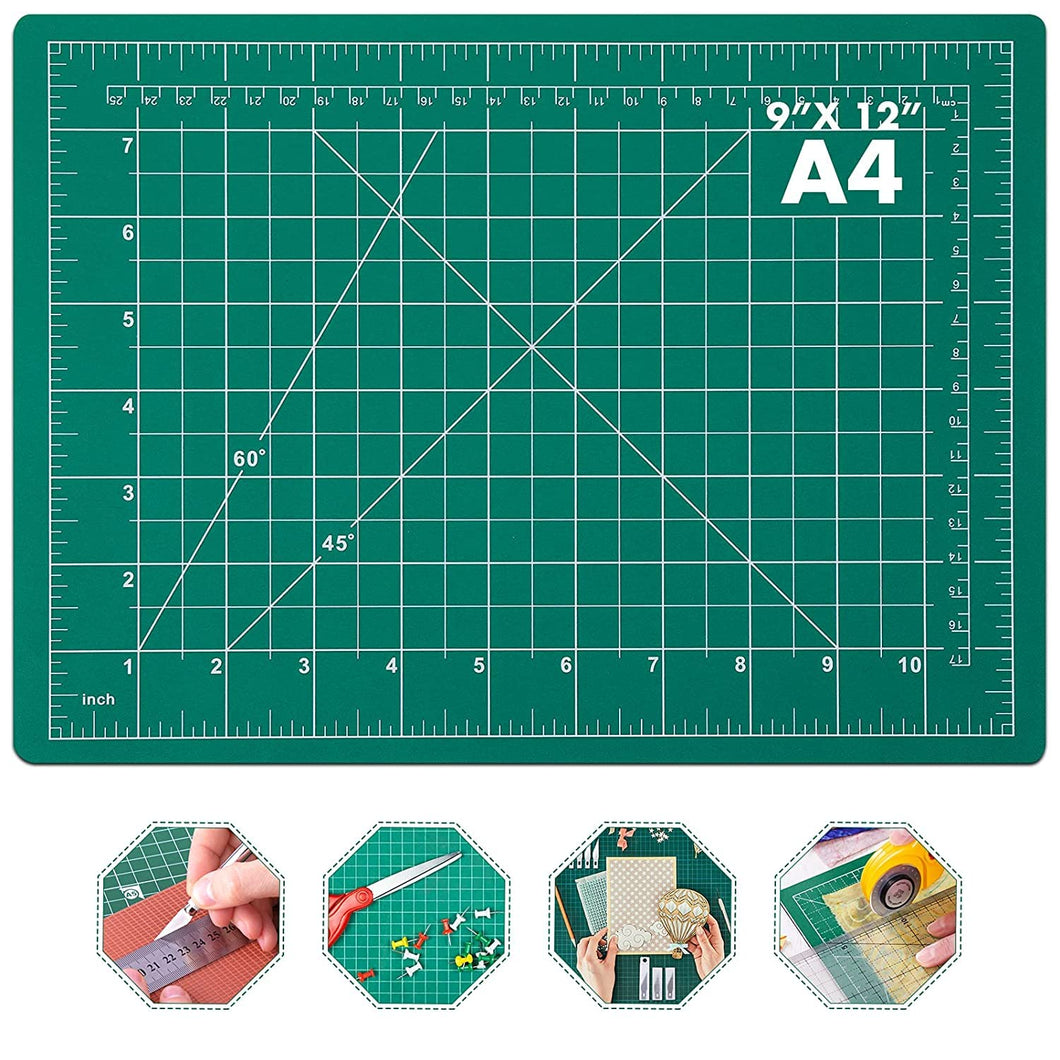 A4 Cutting Mat- Double Sided Flexible Cutting Mat, (30 x 22cm) with Marked Pattern and Grids (Green)