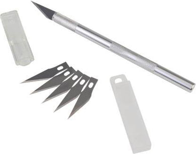 Detail Pen Knife With 5 Interchangeable Sharp Blades Metal Grip Hand-Held Paper Cutter (Set Of 1