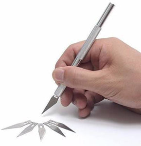 Detail Pen Knife With 5 Interchangeable Sharp Blades Metal Grip Hand-Held Paper Cutter (Set Of 1