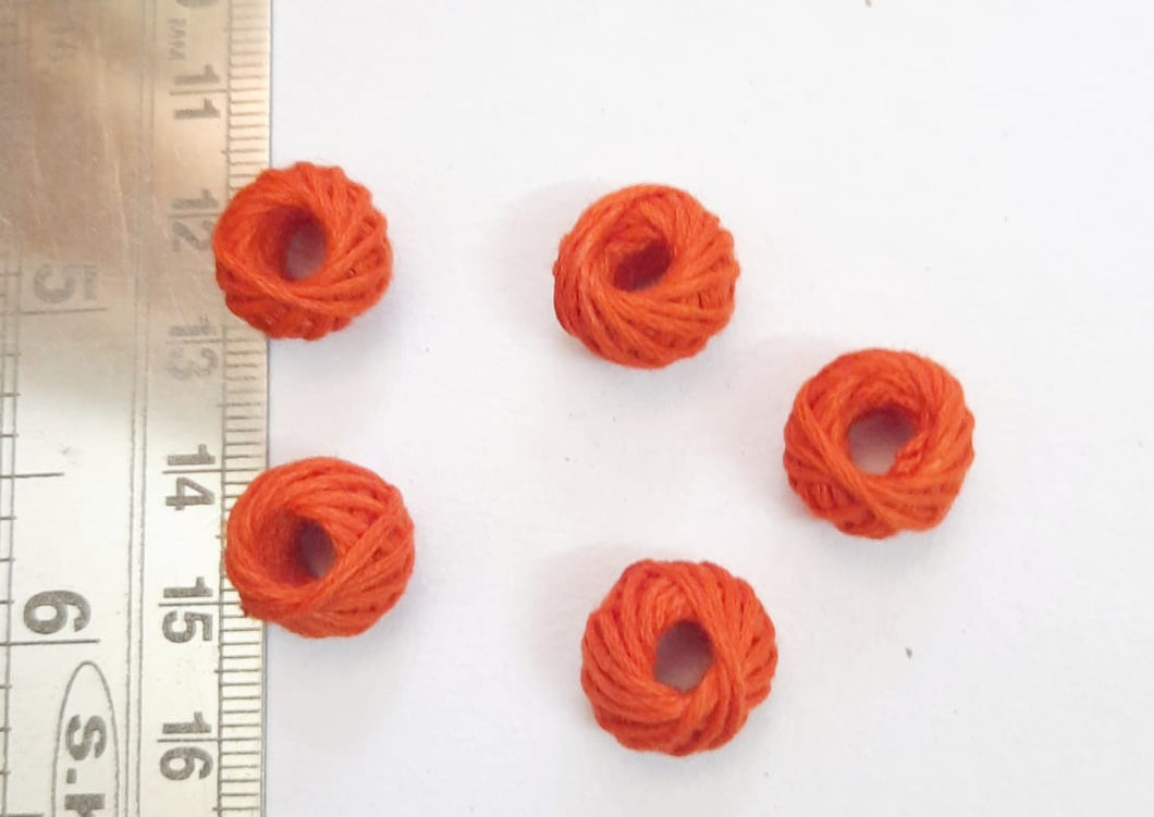 Cotton Thread Beads-1cm- Orange color-pack of 10