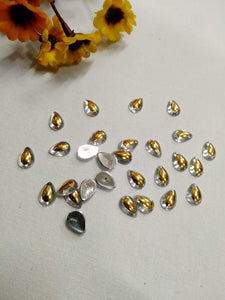 Double Color Kundan Stone Thilak Shape 8X5 - White & Gold Stones
