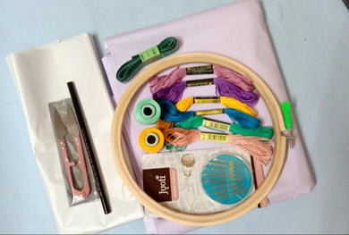 Embroidery Material Beginners Kit Hand Tutorial Diy Kit- 8 Inch Frame
