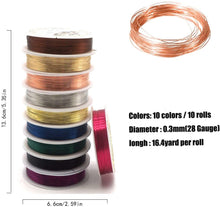 Load image into Gallery viewer, Jewelry Wire Craft 10 Rolls Colored Copper Craft Wire, Jewelry Beading Wires for Jewelry Making Supplies and Craft (0.3 Mm, 28 Specifications)
