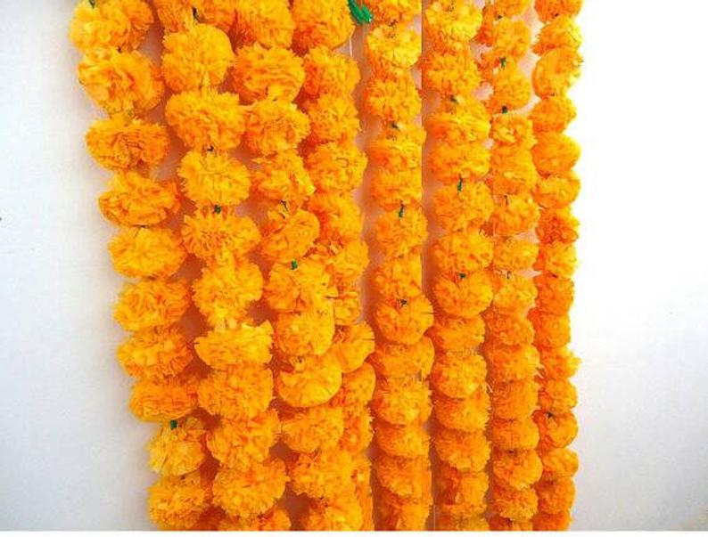 Marigold Fluffy Flowers String Garlands Orange colour Toran Set- Home Door Wall Hanging Decorative Flower String.