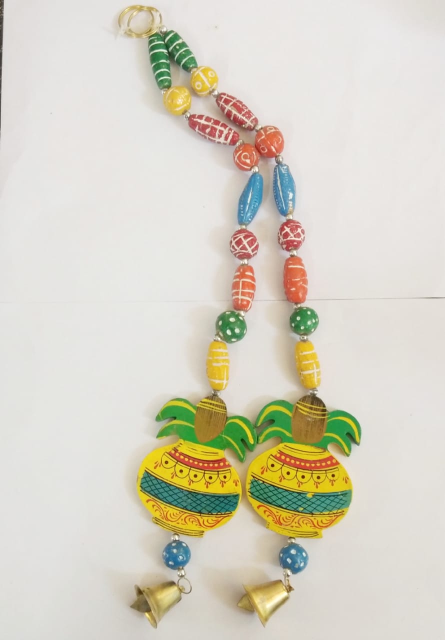 Wooden Kumbam Design Door Hanging With Bell  - Pack has 2