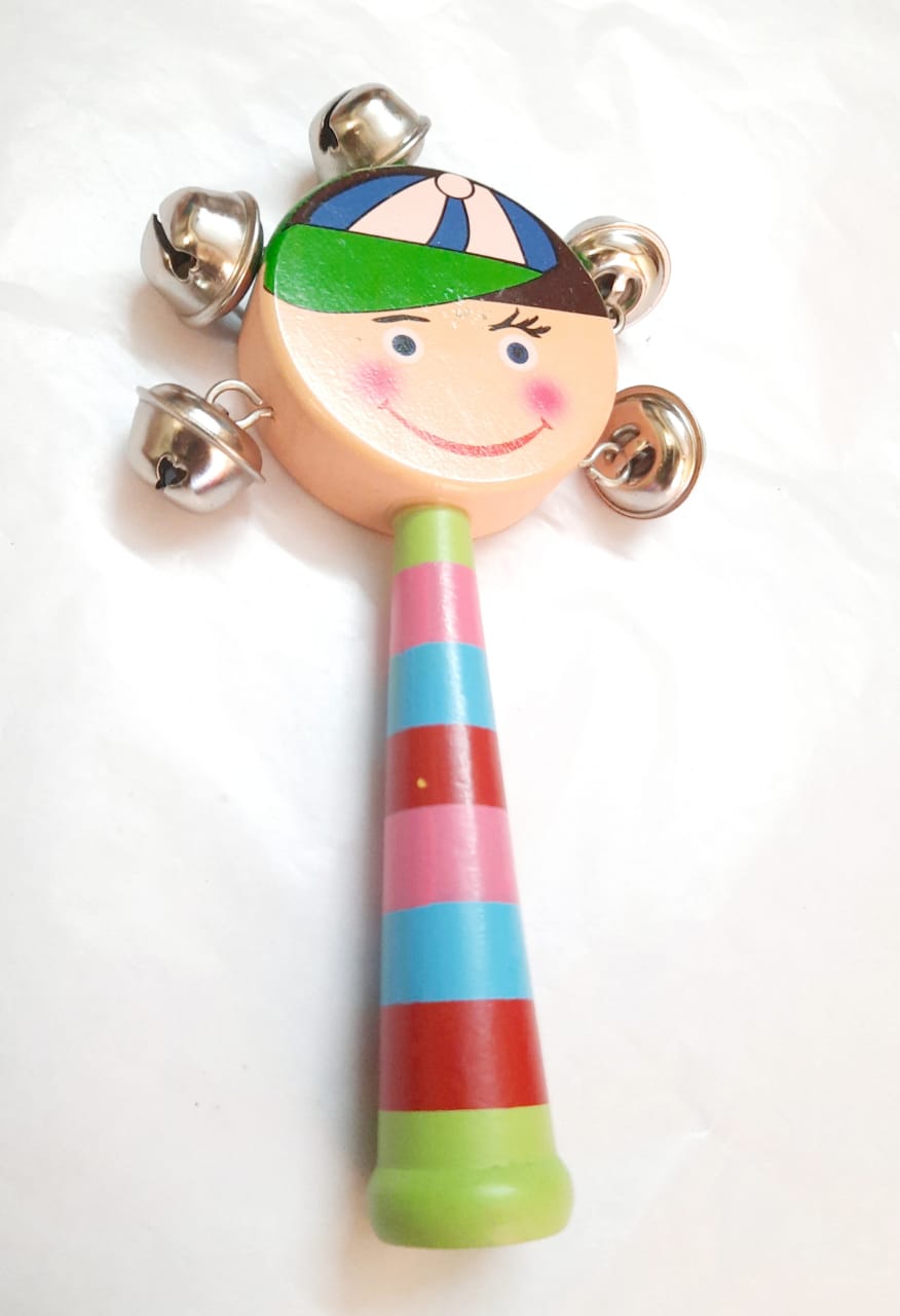Wooden Rattle with Bells Musical Instrument- 1Pcs