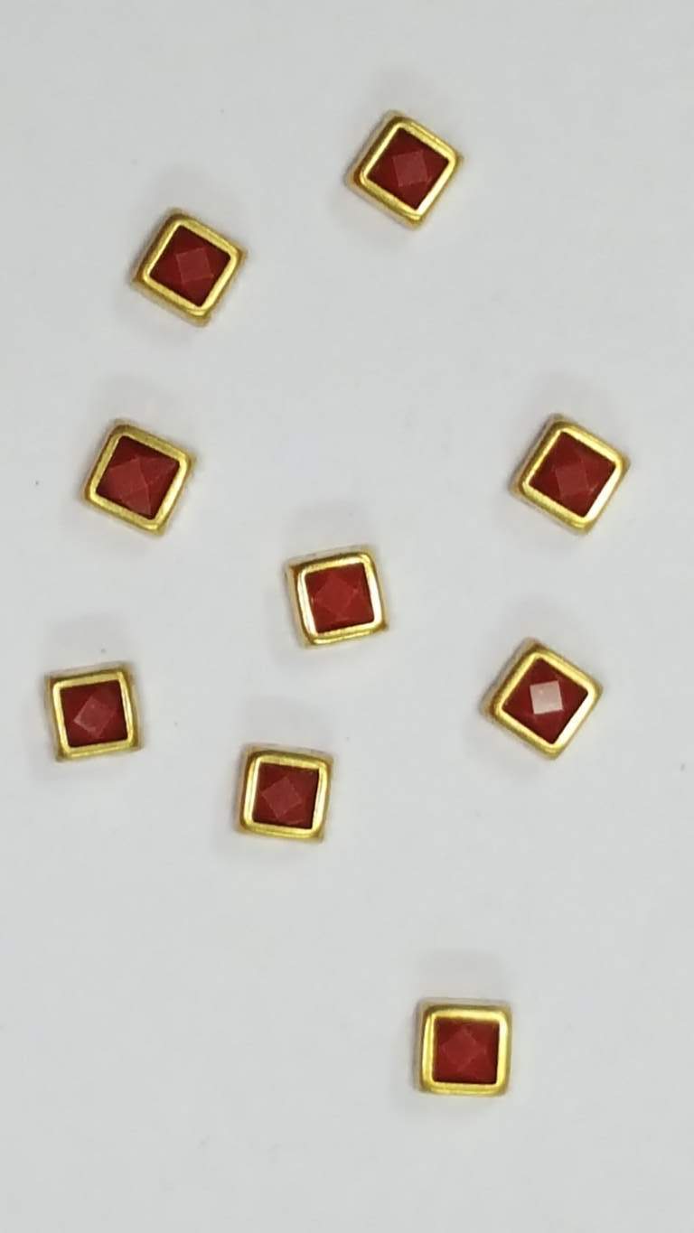 Coloured Pearl Kundan Stone (Flat Back Framed) 4 mm Square SHAPE CORAL COLOUR (wholesale) 100 Grams