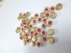 Coloured Stone Kundan/Stone Batch-Orange with White Stone -8mm