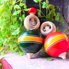 Pambaram Game - Spinning Top - Wooden Spinning Lattoo with Thread
