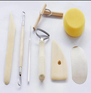 Eshwarshop 8 Piece Pottery & Clay Modelling Tool/art Tool Kit With Sponge (Biege) - Pieces