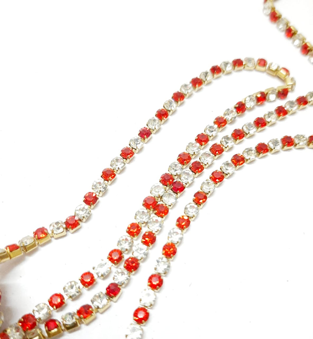 Red Stone With White Stone Chain- Big - 2Meter