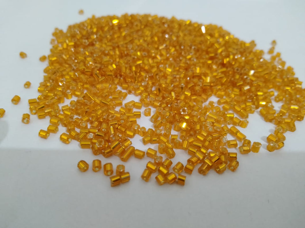 Crystal Tube glass Bead SMALL SIZE  (yellow colour) - 20 Grams