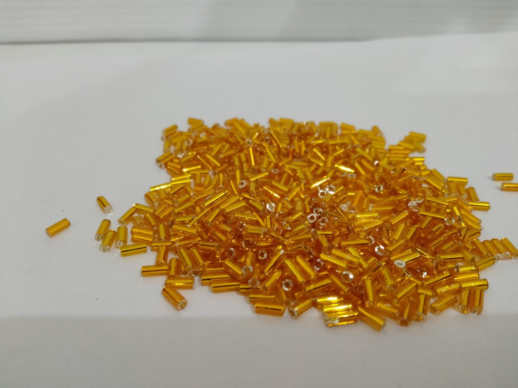 Crystal Tube glass Beads MEDIUM SIZE  (yellow colour) - 20Grams