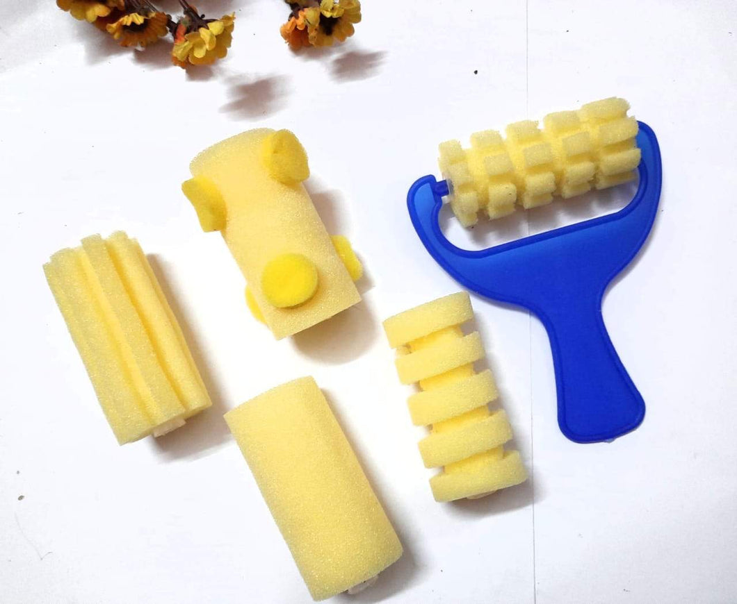 Yellow Sponge Roller Brush- 5 In 1 Drawing Materials